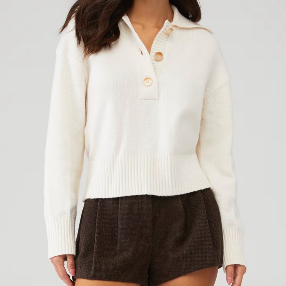 Free People Cream Turtleneck Sweater with Button Accents